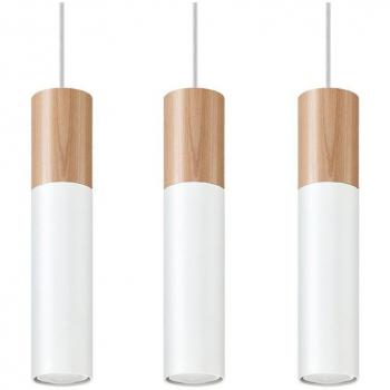 Lámpara Colgante Pablo 3 Blanca GU10 Acero Blanco Madera Natural 3 Bombillas LED Suspensión 90cm