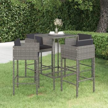 5-Piece Gray Poly Rattan Garden Bar Set with Cushions