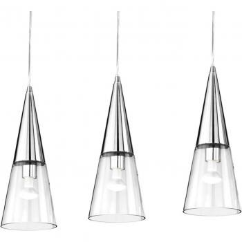 Lámpara colgante Cono cromo/transparente 3 luces
