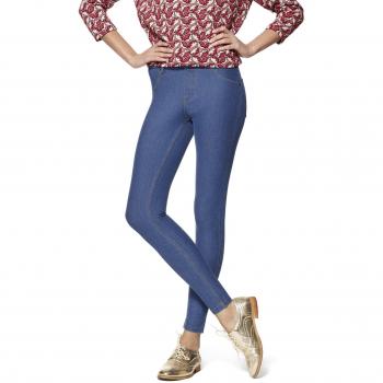 HUE Leggings Essential Denim de Mujer | Leggings de Moda con Bolsillos Traseros, Lavado Medio, Medio