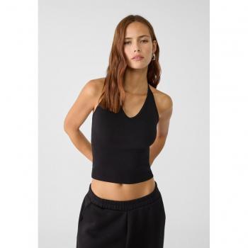 Stradivarius Black XL Tied Halter Neck Top
