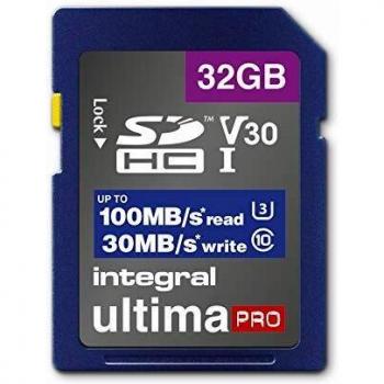 Tarjeta de Memoria SDHC INTEGRAL 32GB UHS-I V30 Clase 10 hasta 100MB/s Lectura y 30MB/s Escritura