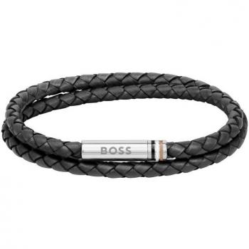 Pulsera de Cuero Trenzado Negra BOSS Ares - 1580489M