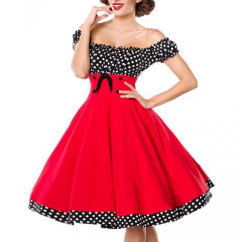 Vestido Rockabilly de longitud media Belsira - Sin hombros - XS a XXL - para Mujer - Negro/Rojo/Blanco