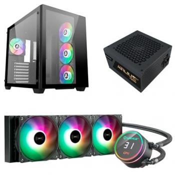 Combo Gaming ABYSM SAVA 285 ATX con Fuente Atilius 2.0 750W y Refrigeración Líquida Aquastorm 360 Black