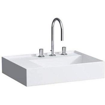 Lavabo Laufen Kartell 60x46cm, Gris Mate, Estante Izquierdo, 3 Orificios para Grifería, Cerámica Saphir