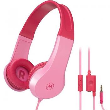 Motorola Moto JR200 Auriculares Infantiles con Gancho de Oreja, Cable y Micrófono Rosa