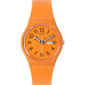 Reloj Swatch Mujer SO28O703 - Diseño Trendy Lines en Sienna, correa de silicona naranja