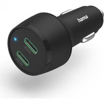 Hama 45W Dual USB-C Car Charger with Power Delivery and Qualcomm Quick Charge, Black