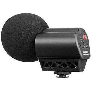 Saramonic Vmic Stereo Mark II - Micrófono de videcámara estéreo de condensador, salida de 3,5 mm, control de nivel de 3 etapas, filtro de paso alto, aumento de alta frecuencia y salida para
