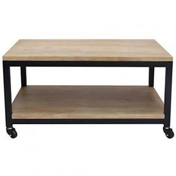Mesa de centro industrial con ruedas de madera maciza de mango y metal FACTORY