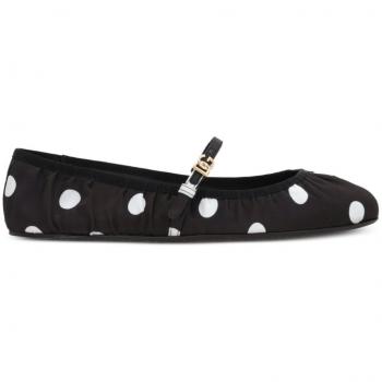 Dolce & Gabbana Women's Dots Print Satin Ballet Sandal in Black, Size 37, CB0222AV885HNXVW