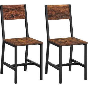 VASAGLE Juego de 2 Sillas de Comedor, Estilo Industrial, Marco de Acero, Marrón Rústico y Negro, para Comedor, Salón y Cocina