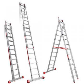 Escalera Multiuso de 2 Tramos con 12 Peldaños EN1412 - Dimensiones: 363x56x21cm - Material: Aluminio - Características: Peldaños Cómodos, Antidesliz