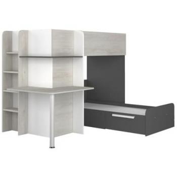 Litera rincorena 2 x 90 x 190 cm con escritorio - Gris, Blanco y Negro - Samuel