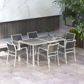 Conjunto de Mesa y 6 Sillas de Jardín Santa Clara Outsunny Gris/Blanco