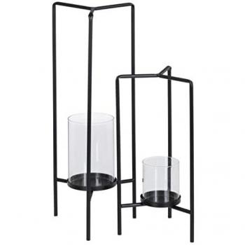 Portavelas 18,5 x 16,5 x 50 cm Cristal Negro Metal (2 Unidades) - Diseño Elegante