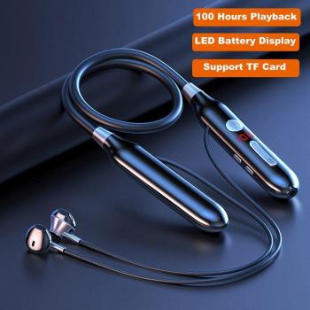 Auriculares Inalámbricos Bluetooth Estéreo de Graves con Banda para el Cuello, Pantalla LED y Magneto para Tarjeta TF - 60 Horas de Autonomía