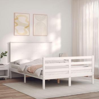 Cama de Matrimonio Doble con Cabecero Blanco en Madera Maciza