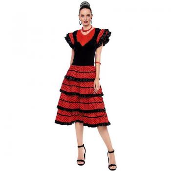 Disfraz de Sevillana rojo con borde negro para mujer
