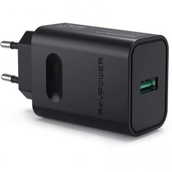 RAVPower Cargador Rápido QC 3.0, Cargador USB de Pared 5V/2.4A [Qualcomm Certificado] Cargador de Red Cargador Móvil para iPhone XS/XR/XS, iPad, Samsung, LG, Motorola, Huaiwei, Xiaomi y Más Negro