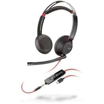 Auriculares Alámbricos Diadema Poly Blackwire 5220 USB Tipo C para Llamadas y Música, Negro/Rojo