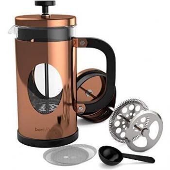 BonVIVO GAZETARO I Cafetera Francesa - French Press de Vidrio y Acero Inoxidable - Prensa Francesa de Émbolo Manual sin Filtros para Café, Cebada y Infusiones
