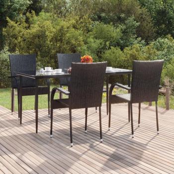 5-Piece Black Poly Rattan Garden Dining Set