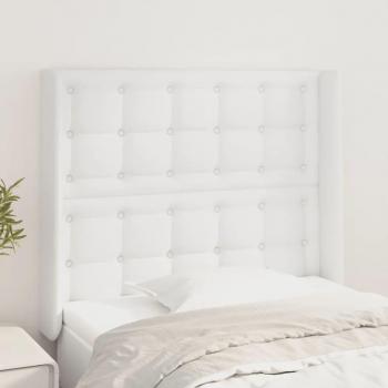 Cabecero blanco de cuero sintético con orejas 103x16x111/128 cm
