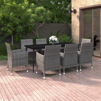 9 Piece Outdoor Dining Set with Cushions, Poly Rattan and Glass
