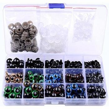 JRing 264pcs 6-12mm Ojos de Seguridad Plásticos Negros, 10 / 12mm Ojos de Seguridad Coloridos con Arandelas Para la Muñeca de Peluche, Animales Rellenos, Marionetas, Hacer Muñecas