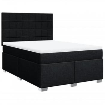 Cama Box Spring con colchón de muelles en tela negra 140x200 cm