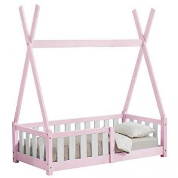 Cama Infantil Tipi Helsingborg con Reja de Seguridad 140x70 cm - Madera de Pino - Rosa