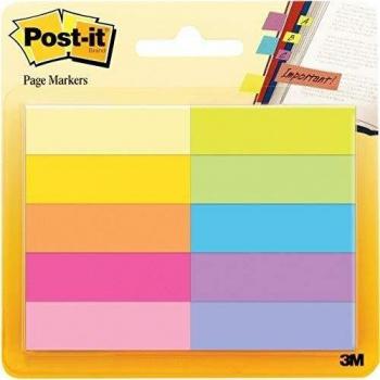 Post-It Mininotas, Paquete de 10 Blocs de Notas Adhesivas, 50 Marcadores por Bloc, 12.7x44.4 mm, Amarillo, Naranja, Rosa, Morado, Azul, Verde, Marcapáginas Para Señalar, Resaltar o Colorear