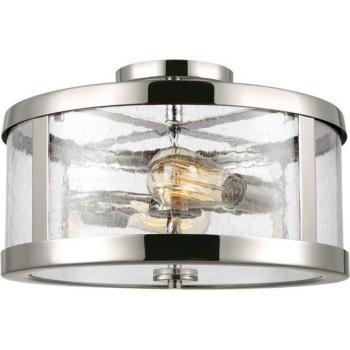 Plafón Harrow níquel pulido 25,7 cm - Lámpara semiempotrada cilíndrica de 2 luces, acabado en níquel pulido