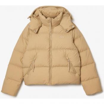 Lacoste Women's Beige Puffer Jacket with Hood and Zipper Closure