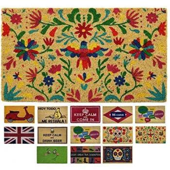 LucaHome - Felpudo de Coco Natural 70x40 con Base Antideslizante, Felpudo de Coco Divertido Pajaros y Flores, Felpudo Absorbente Entrada casa, Ideal para Puerta Exterior o Pasillo