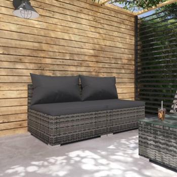 vidaXL 2-Piece Grey Poly Rattan Garden Lounge Set with Cushions