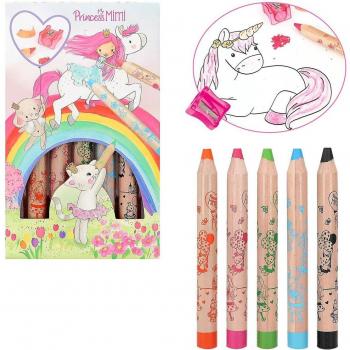 Depesche 12181 Princess Mimi - Set de Lápices de Colores Gruesos con Sacapuntas, Paquete de 5