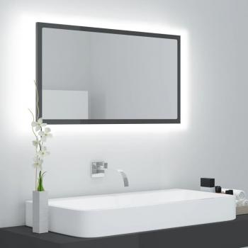 Espejo de baño con LED aglomerado gris brillo 80x8,5x37 cm