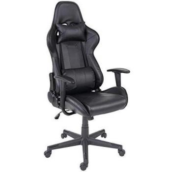 Silla de Oficina Ejecutiva Giratoria HWC-F84 con Cojín Lumbar en Imitación de Cuero Negro
