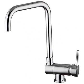 Grifo de Cocina Monomando Abatible 180º de Caño Alto y Orientable en Cromo Brillo, Ideal para Fregaderos con Poco Espacio o Ventanas Cercanas