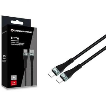 Cable USB-C a USB-C 2m Conceptronic 5A 480Mbps Negro
