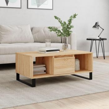Mesa de centro de madera contrachapada 90x50x36,5 cm en color blanco y negro, brillante, ideal para salón o comedor, también como mesa auxiliar o de café; incluye versión en roble Sonoma