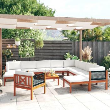 12 Piece Garden Lounge Set with Cream Cushions and Solid Acacia Wood
