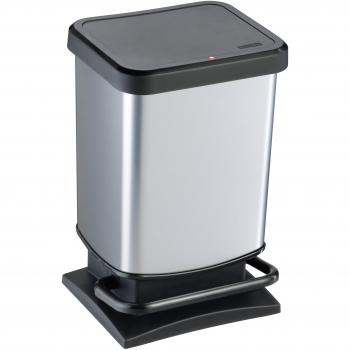 Rotho Paso, Cubo de basura de 20l con tapa, Plástico PP sin BPA, plata metálica, 20l 29.3 x 26.6 x 45.7 cm