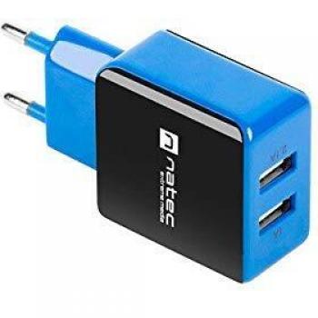 Cargador NATEC 2XUSB 5V 2.1A, 230V Negro Azul