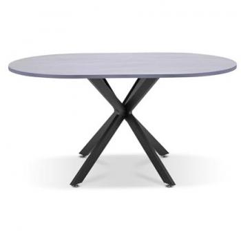 Mesa de Comedor Ovalada Marui Kiso 150x90 cm - Madera y Metal con Pie Central - Gris Efecto Madera