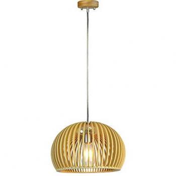 Lámpara Colgante LED de Madera con Portalámparas E27 (Máx 60W) Tapa Cromada y Pantalla Redonda 330x220mm - 1m de Cable