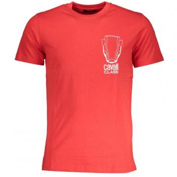 Cavalli Class Red Cotton T-Shirt - XL, Male, Short Sleeve with Logo Print